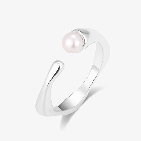 Fresh Water Pearl Ring With Square Style Band Open Band Free Size - Picture 2 of 4